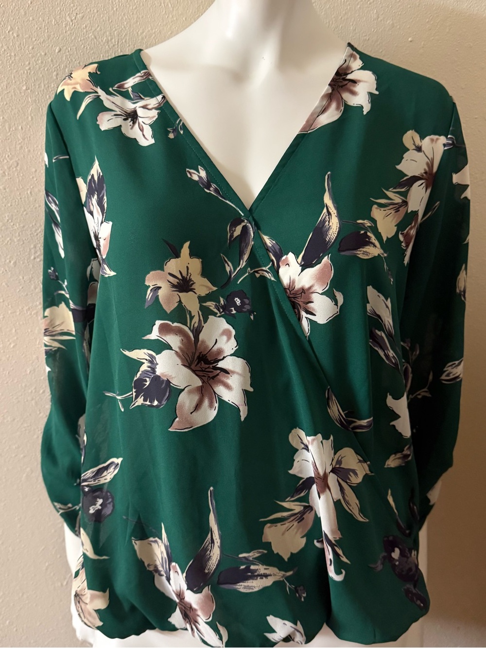 West Kei Emerald Green Floral Wrap Blouse